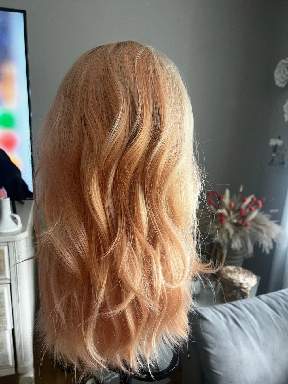 Peach-Orange Lace Front Wig with Soft Waves